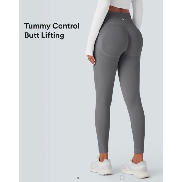 Halara Seamless Flow High Waisted Butt Lifting Leggings Sz Large 7/8 Gray Womens - Picture 7 of 9